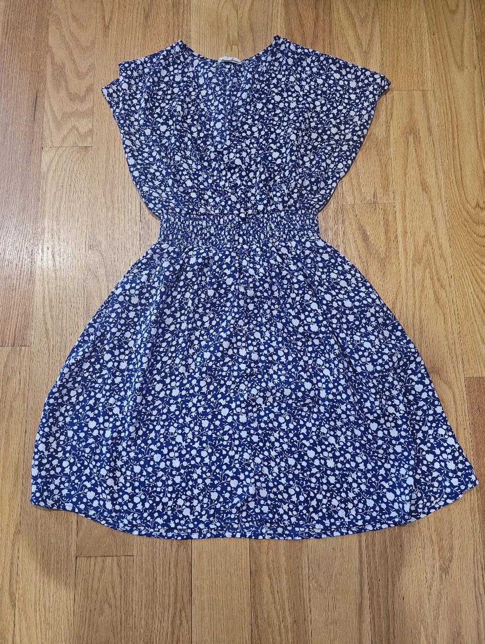 Sienna Sky Navy Blue Floral Smocked Waist Dress